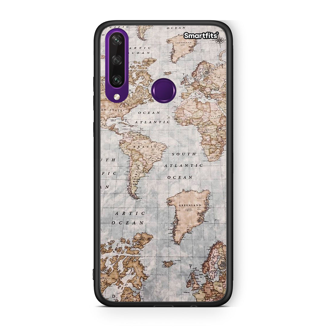 Huawei Y6p World Map Θήκη από τη Smartfits με σχέδιο στο πίσω μέρος και μαύρο περίβλημα | Smartphone case with colorful back and black bezels by Smartfits