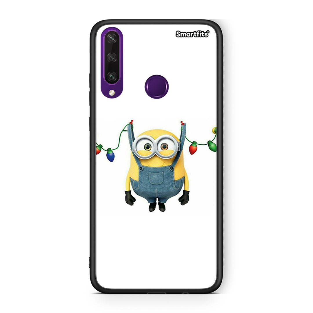 Huawei Y6p Xmas Minion Lights θήκη από τη Smartfits με σχέδιο στο πίσω μέρος και μαύρο περίβλημα | Smartphone case with colorful back and black bezels by Smartfits