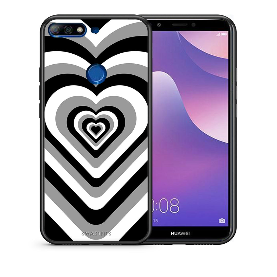 Θήκη Huawei Y7 2018 Black Hearts από τη Smartfits με σχέδιο στο πίσω μέρος και μαύρο περίβλημα | Huawei Y7 2018 Black Hearts case with colorful back and black bezels