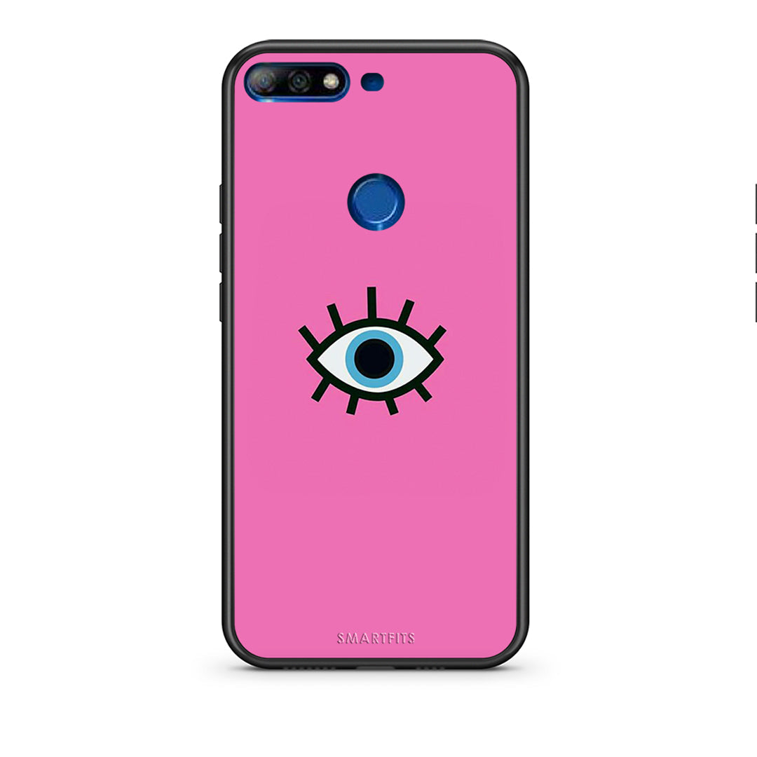 Huawei Y7 2018 Blue Eye Pink θήκη από τη Smartfits με σχέδιο στο πίσω μέρος και μαύρο περίβλημα | Smartphone case with colorful back and black bezels by Smartfits