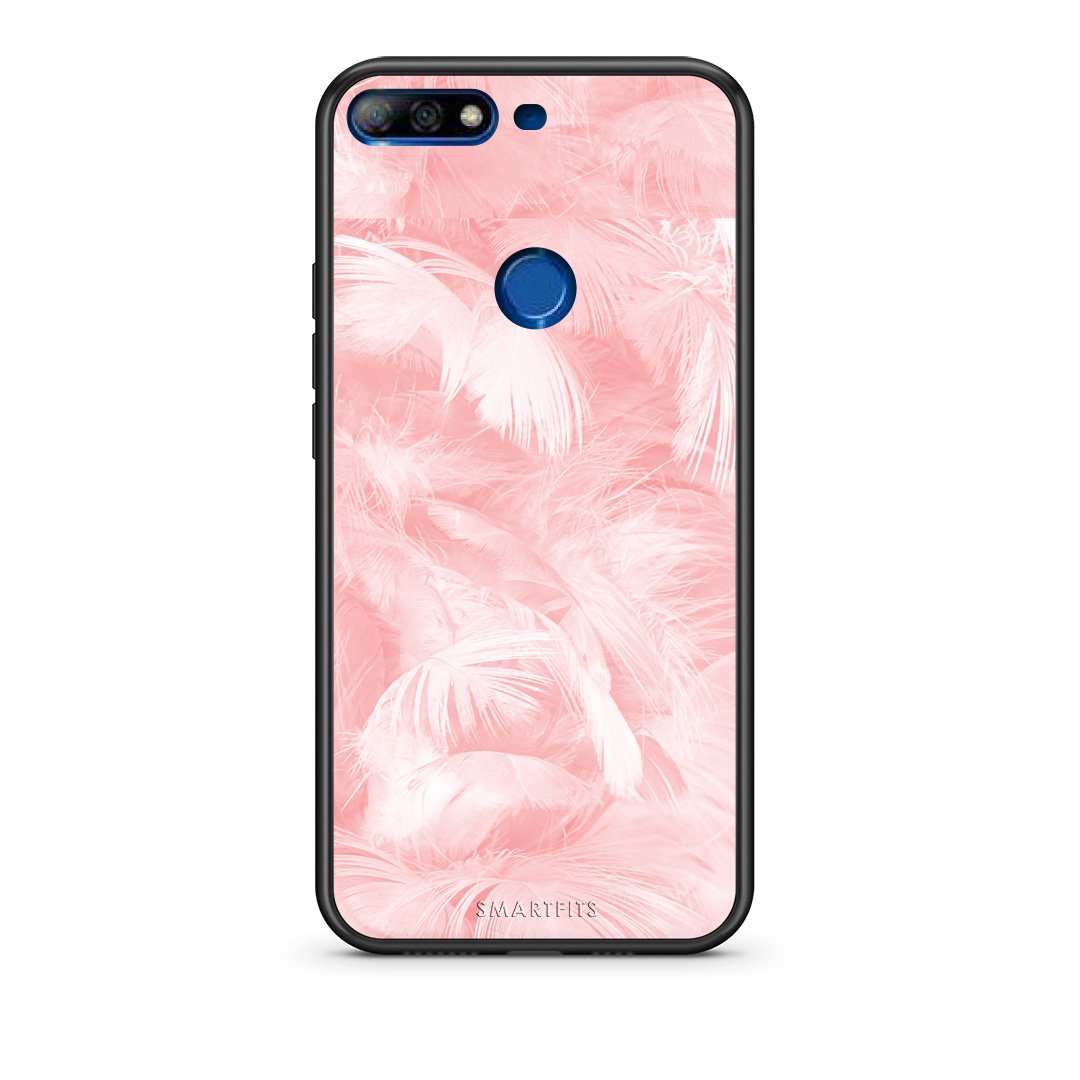 33 - Huawei Y7 2018 Pink Feather Boho case, cover, bumper