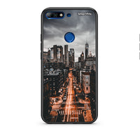 Thumbnail for Huawei Y7 2018 City Lights θήκη από τη Smartfits με σχέδιο στο πίσω μέρος και μαύρο περίβλημα | Smartphone case with colorful back and black bezels by Smartfits