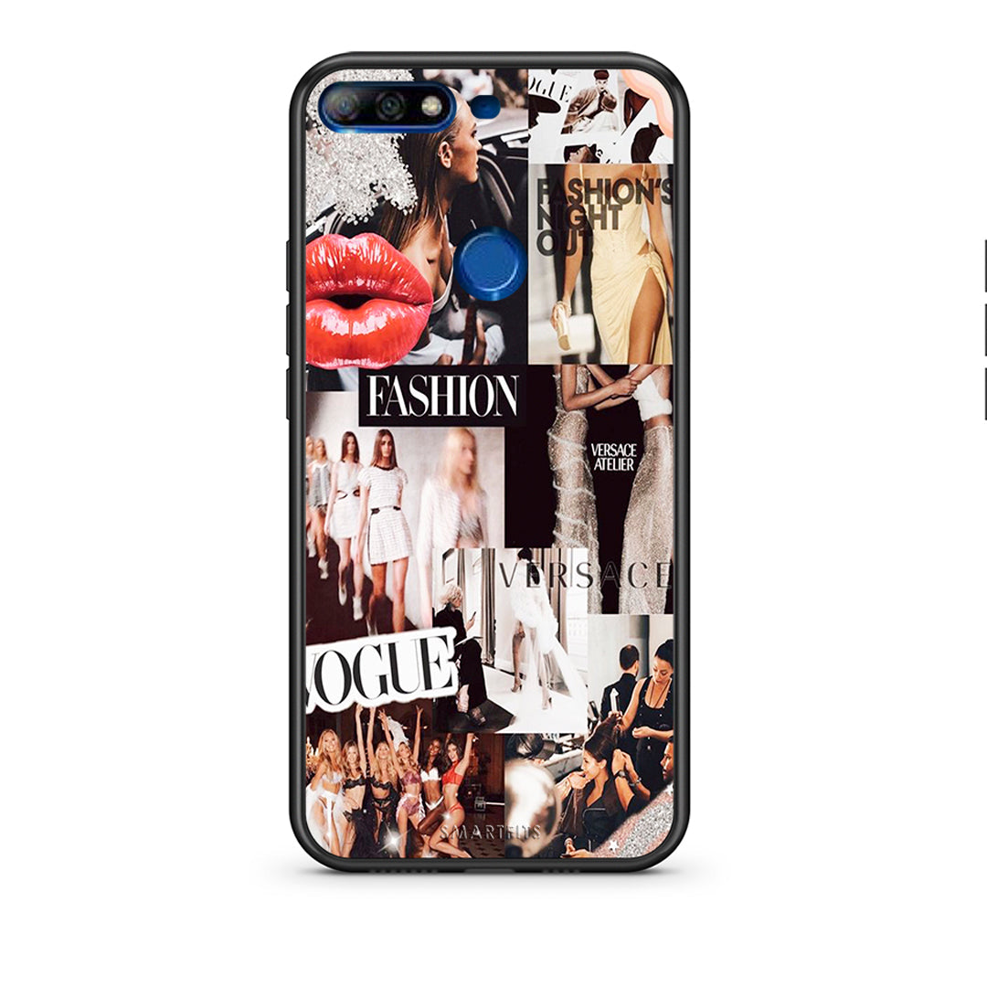 Huawei Y7 2018 Collage Fashion Θήκη Αγίου Βαλεντίνου από τη Smartfits με σχέδιο στο πίσω μέρος και μαύρο περίβλημα | Smartphone case with colorful back and black bezels by Smartfits