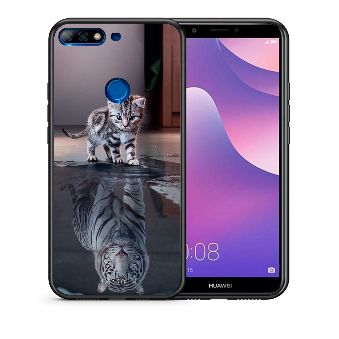 Θήκη Huawei Y7 2018 Tiger Cute από τη Smartfits με σχέδιο στο πίσω μέρος και μαύρο περίβλημα | Huawei Y7 2018 Tiger Cute case with colorful back and black bezels
