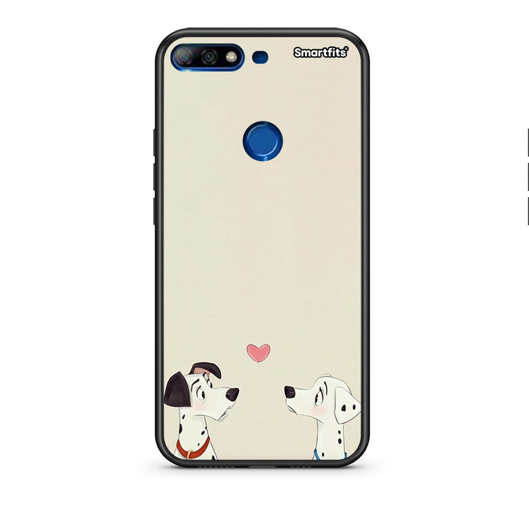 Huawei Y7 2018 Dalmatians Love θήκη από τη Smartfits με σχέδιο στο πίσω μέρος και μαύρο περίβλημα | Smartphone case with colorful back and black bezels by Smartfits