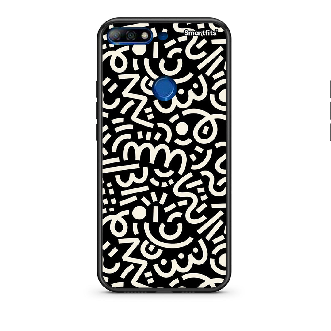 Huawei Y7 2018 Doodle Art Θήκη από τη Smartfits με σχέδιο στο πίσω μέρος και μαύρο περίβλημα | Smartphone case with colorful back and black bezels by Smartfits