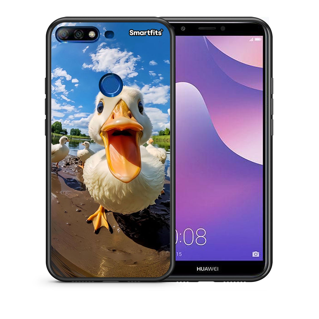 Θήκη Huawei Y7 2018 Duck Face από τη Smartfits με σχέδιο στο πίσω μέρος και μαύρο περίβλημα | Huawei Y7 2018 Duck Face case with colorful back and black bezels
