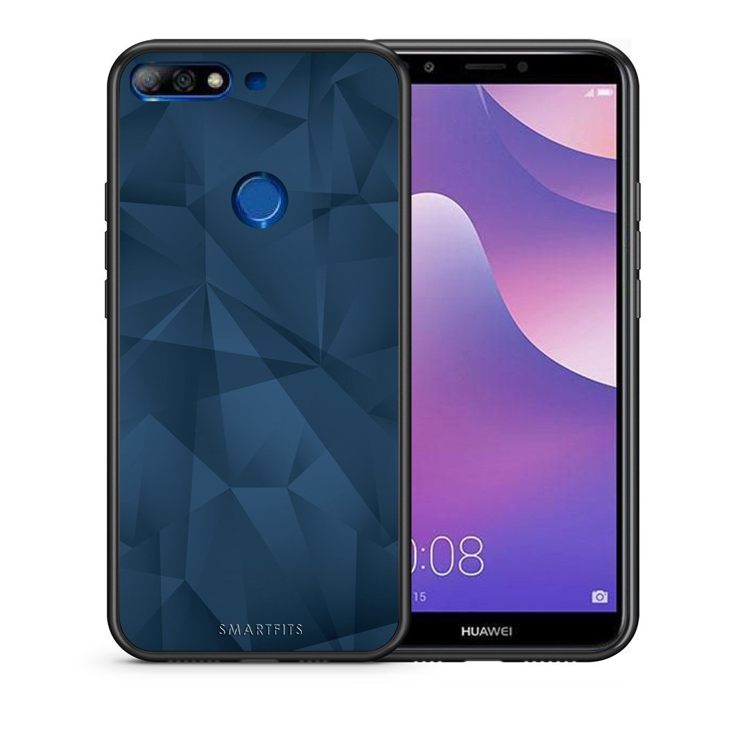 Θήκη Huawei Y7 2018 Blue Abstract Geometric από τη Smartfits με σχέδιο στο πίσω μέρος και μαύρο περίβλημα | Huawei Y7 2018 Blue Abstract Geometric case with colorful back and black bezels