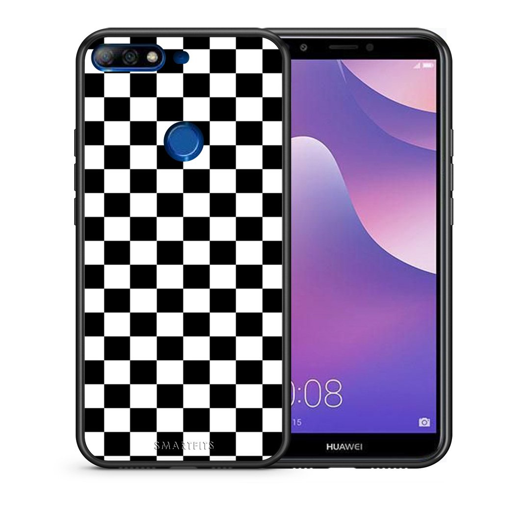 Θήκη Huawei Y7 2018 Squares Geometric από τη Smartfits με σχέδιο στο πίσω μέρος και μαύρο περίβλημα | Huawei Y7 2018 Squares Geometric case with colorful back and black bezels