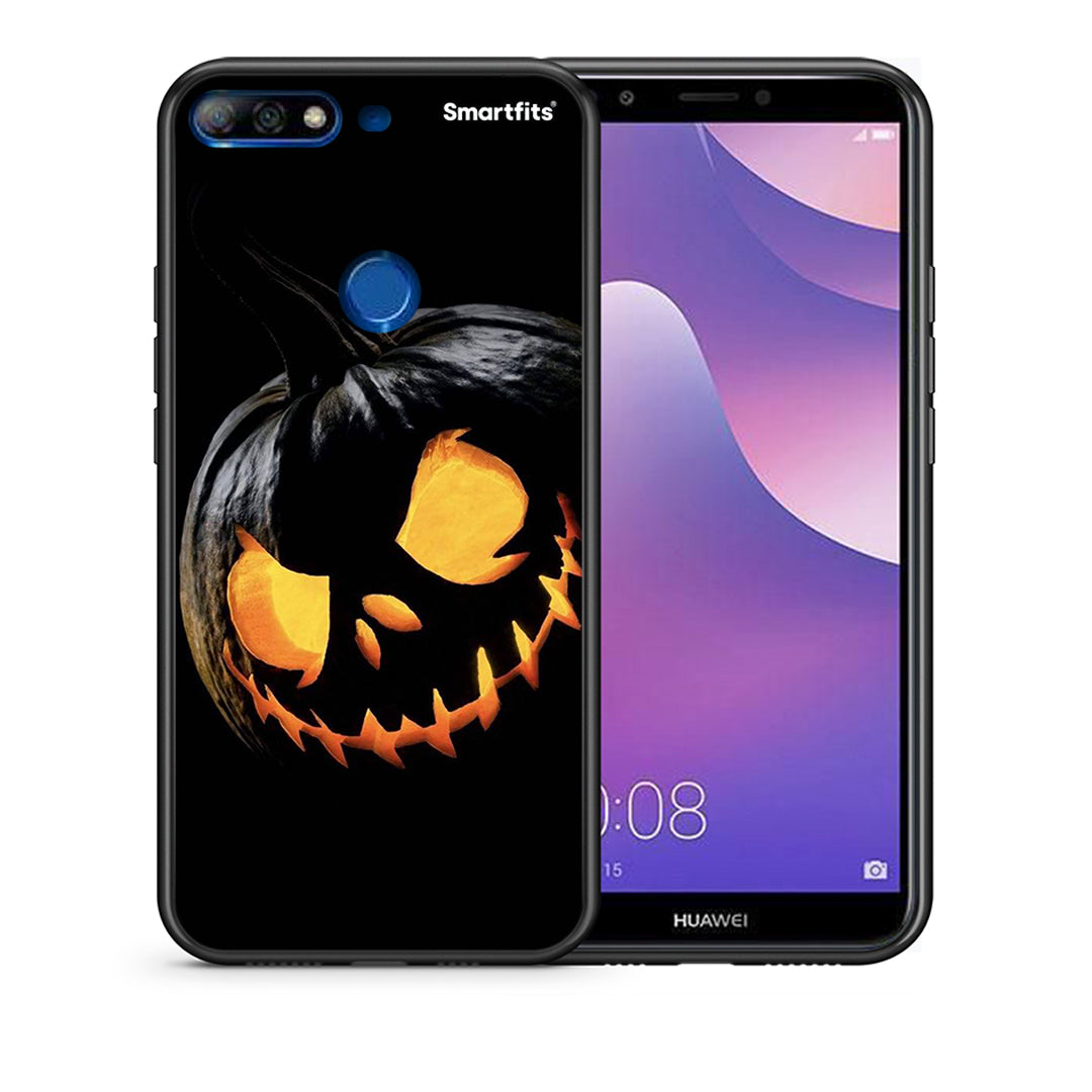 Θήκη Huawei Y7 2018 Halloween Scary Pumpkin από τη Smartfits με σχέδιο στο πίσω μέρος και μαύρο περίβλημα | Huawei Y7 2018 Halloween Scary Pumpkin case with colorful back and black bezels