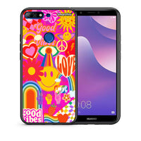 Thumbnail for Θήκη Huawei Y7 2018 Hippie Love από τη Smartfits με σχέδιο στο πίσω μέρος και μαύρο περίβλημα | Huawei Y7 2018 Hippie Love case with colorful back and black bezels