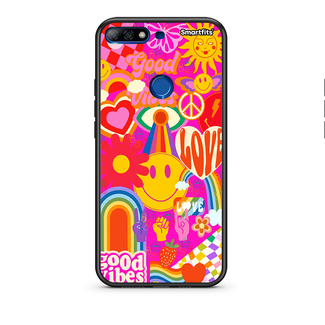 Huawei Y7 2018 Hippie Love θήκη από τη Smartfits με σχέδιο στο πίσω μέρος και μαύρο περίβλημα | Smartphone case with colorful back and black bezels by Smartfits