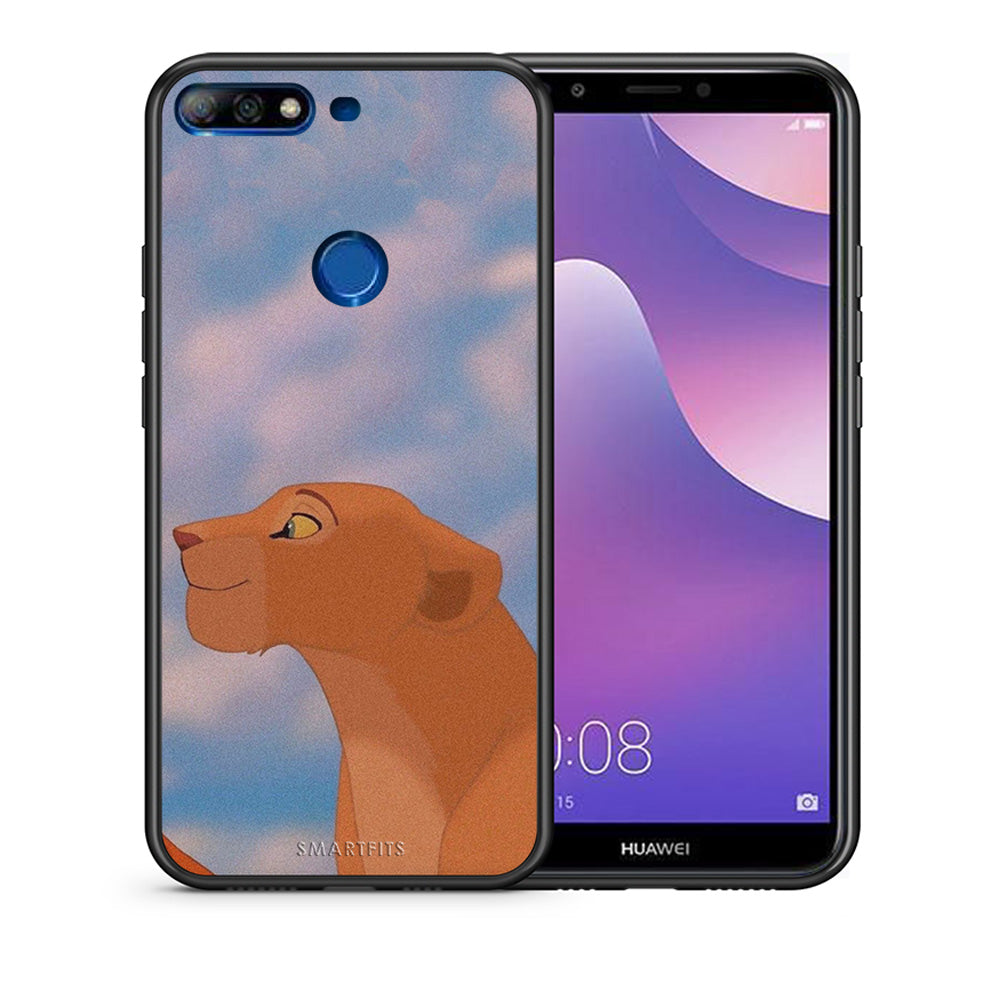 Θήκη Αγίου Βαλεντίνου Huawei Y7 2018 Lion Love 2 από τη Smartfits με σχέδιο στο πίσω μέρος και μαύρο περίβλημα | Huawei Y7 2018 Lion Love 2 case with colorful back and black bezels