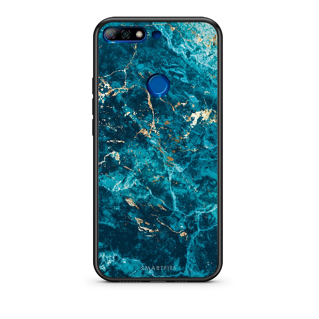 Huawei Y7 2018 Marble Blue θήκη από τη Smartfits με σχέδιο στο πίσω μέρος και μαύρο περίβλημα | Smartphone case with colorful back and black bezels by Smartfits