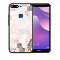 Thumbnail for Θήκη Huawei Y7 2018 Hexagon Pink Marble από τη Smartfits με σχέδιο στο πίσω μέρος και μαύρο περίβλημα | Huawei Y7 2018 Hexagon Pink Marble case with colorful back and black bezels