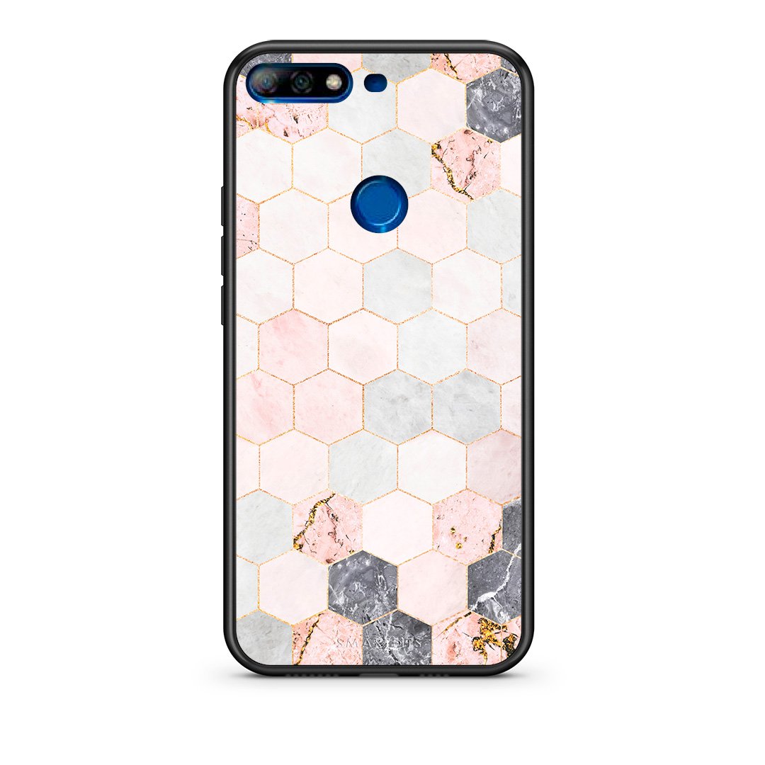 4 - Huawei Y7 2018 Hexagon Pink Marble case, cover, bumper