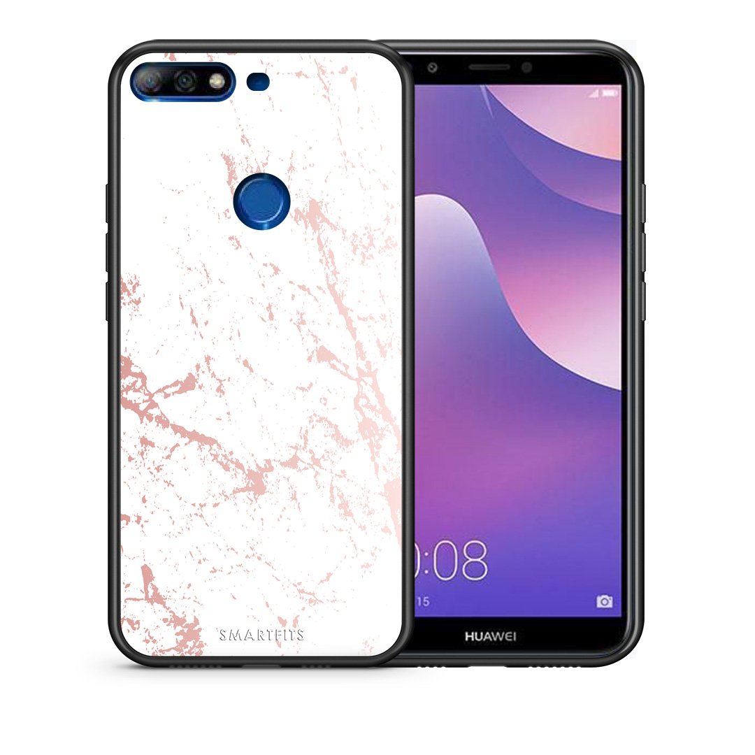 Θήκη Huawei Y7 2018 Pink Splash Marble από τη Smartfits με σχέδιο στο πίσω μέρος και μαύρο περίβλημα | Huawei Y7 2018 Pink Splash Marble case with colorful back and black bezels