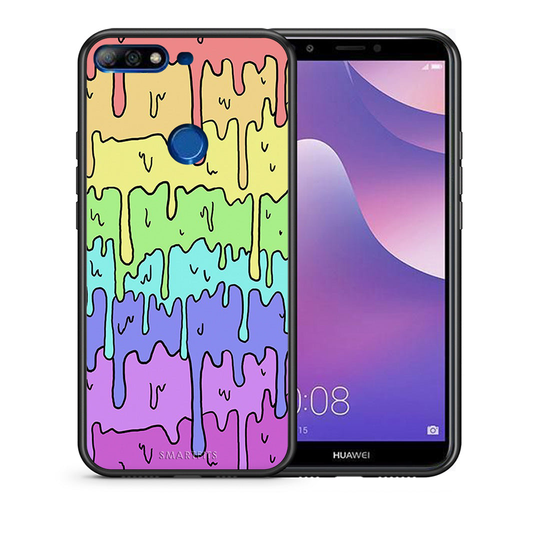 Θήκη Huawei Y7 2018 Melting Rainbow από τη Smartfits με σχέδιο στο πίσω μέρος και μαύρο περίβλημα | Huawei Y7 2018 Melting Rainbow case with colorful back and black bezels