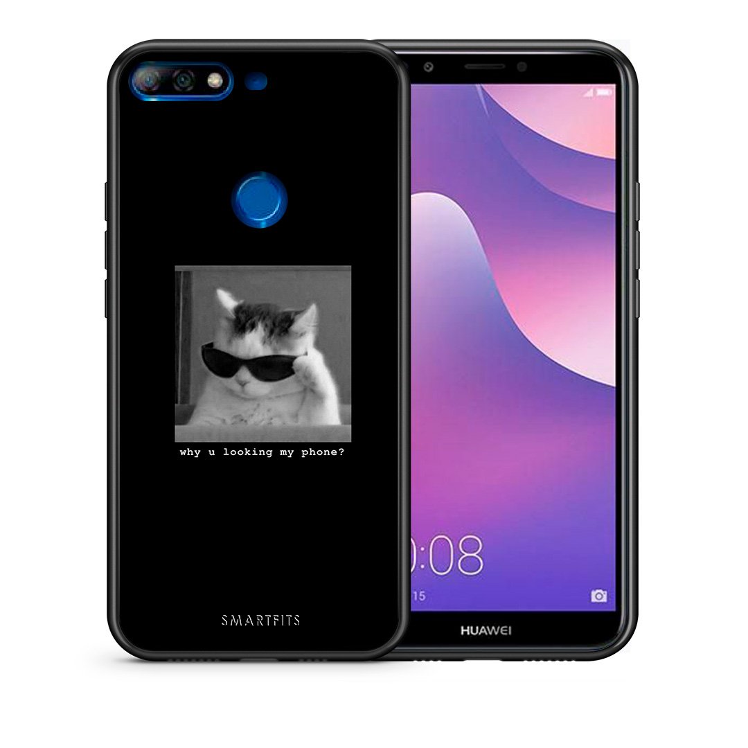 Θήκη Huawei Y7 2018 Meme Cat από τη Smartfits με σχέδιο στο πίσω μέρος και μαύρο περίβλημα | Huawei Y7 2018 Meme Cat case with colorful back and black bezels