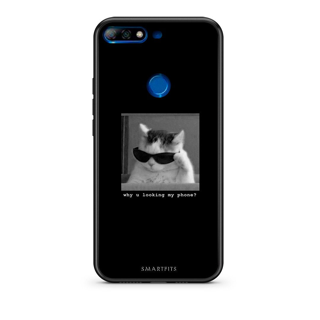 Huawei Y7 2018 Meme Cat θήκη από τη Smartfits με σχέδιο στο πίσω μέρος και μαύρο περίβλημα | Smartphone case with colorful back and black bezels by Smartfits