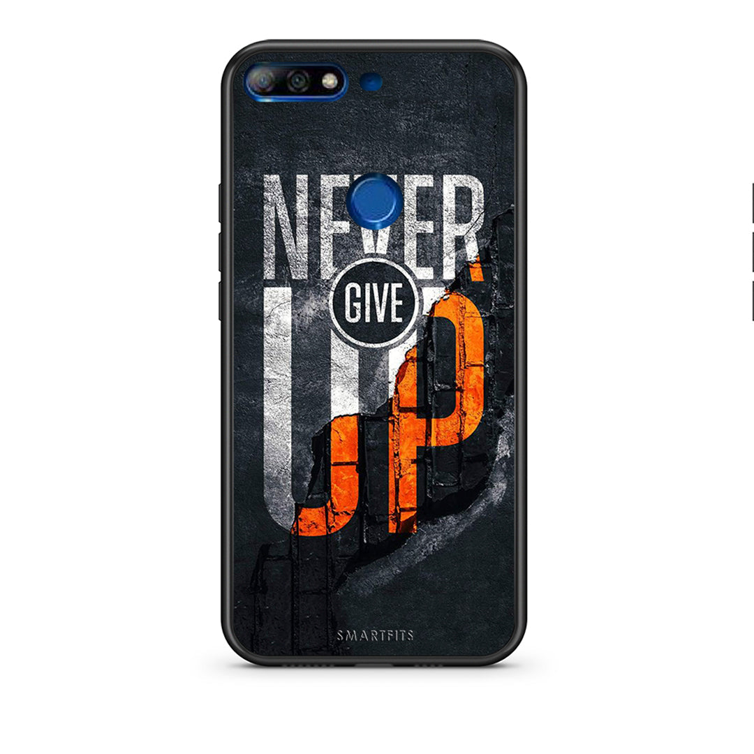 Huawei Y7 2018 Never Give Up Θήκη Αγίου Βαλεντίνου από τη Smartfits με σχέδιο στο πίσω μέρος και μαύρο περίβλημα | Smartphone case with colorful back and black bezels by Smartfits