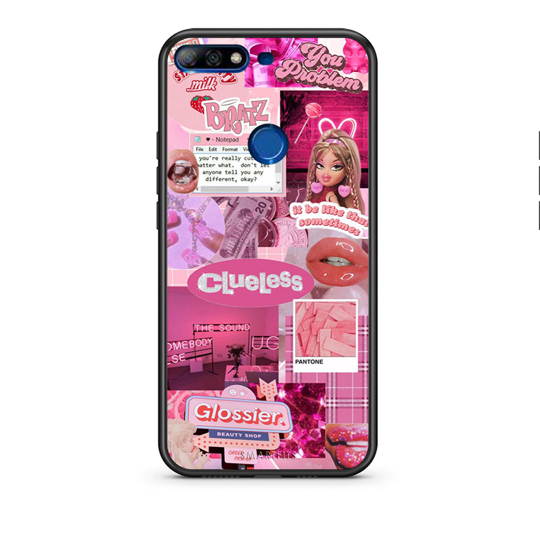 Huawei Y7 2018 Pink Love Θήκη Αγίου Βαλεντίνου από τη Smartfits με σχέδιο στο πίσω μέρος και μαύρο περίβλημα | Smartphone case with colorful back and black bezels by Smartfits