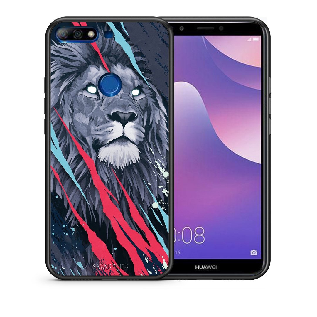 Θήκη Huawei Y7 2018 Lion Designer PopArt από τη Smartfits με σχέδιο στο πίσω μέρος και μαύρο περίβλημα | Huawei Y7 2018 Lion Designer PopArt case with colorful back and black bezels
