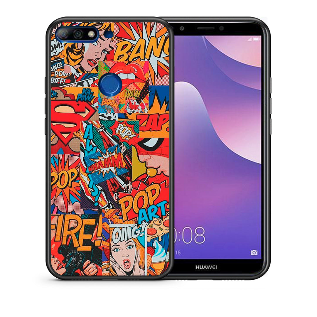 Θήκη Huawei Y7 2018 PopArt OMG από τη Smartfits με σχέδιο στο πίσω μέρος και μαύρο περίβλημα | Huawei Y7 2018 PopArt OMG case with colorful back and black bezels
