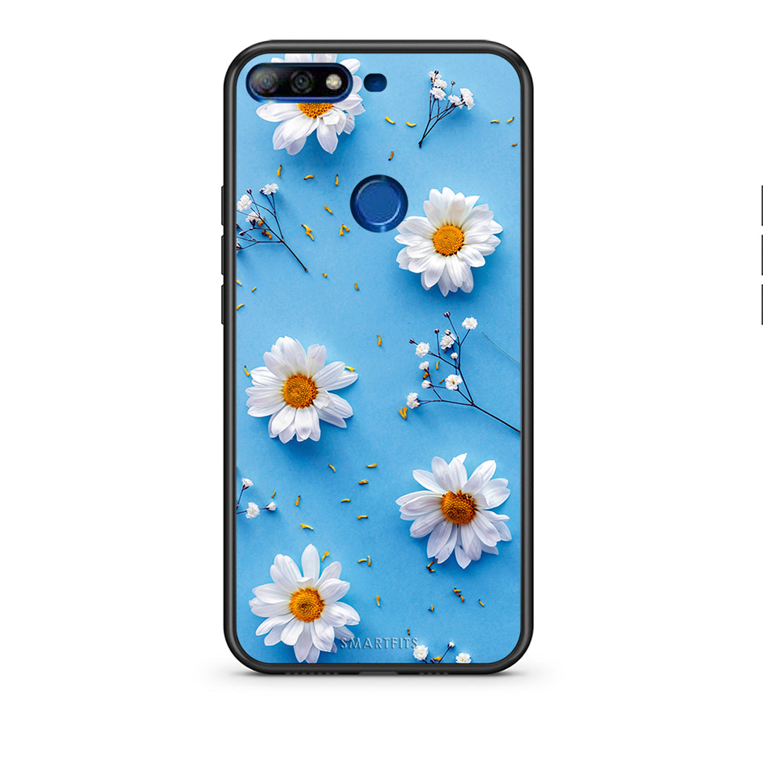 Huawei Y7 2018 Real Daisies θήκη από τη Smartfits με σχέδιο στο πίσω μέρος και μαύρο περίβλημα | Smartphone case with colorful back and black bezels by Smartfits