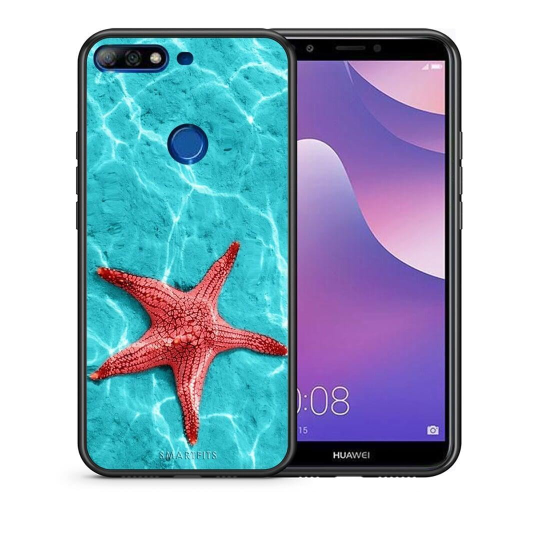 Θήκη Huawei Y7 2018 Red Starfish από τη Smartfits με σχέδιο στο πίσω μέρος και μαύρο περίβλημα | Huawei Y7 2018 Red Starfish case with colorful back and black bezels
