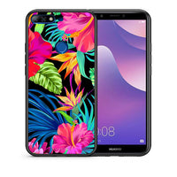 Thumbnail for Θήκη Huawei Y7 2018 Tropical Flowers από τη Smartfits με σχέδιο στο πίσω μέρος και μαύρο περίβλημα | Huawei Y7 2018 Tropical Flowers case with colorful back and black bezels