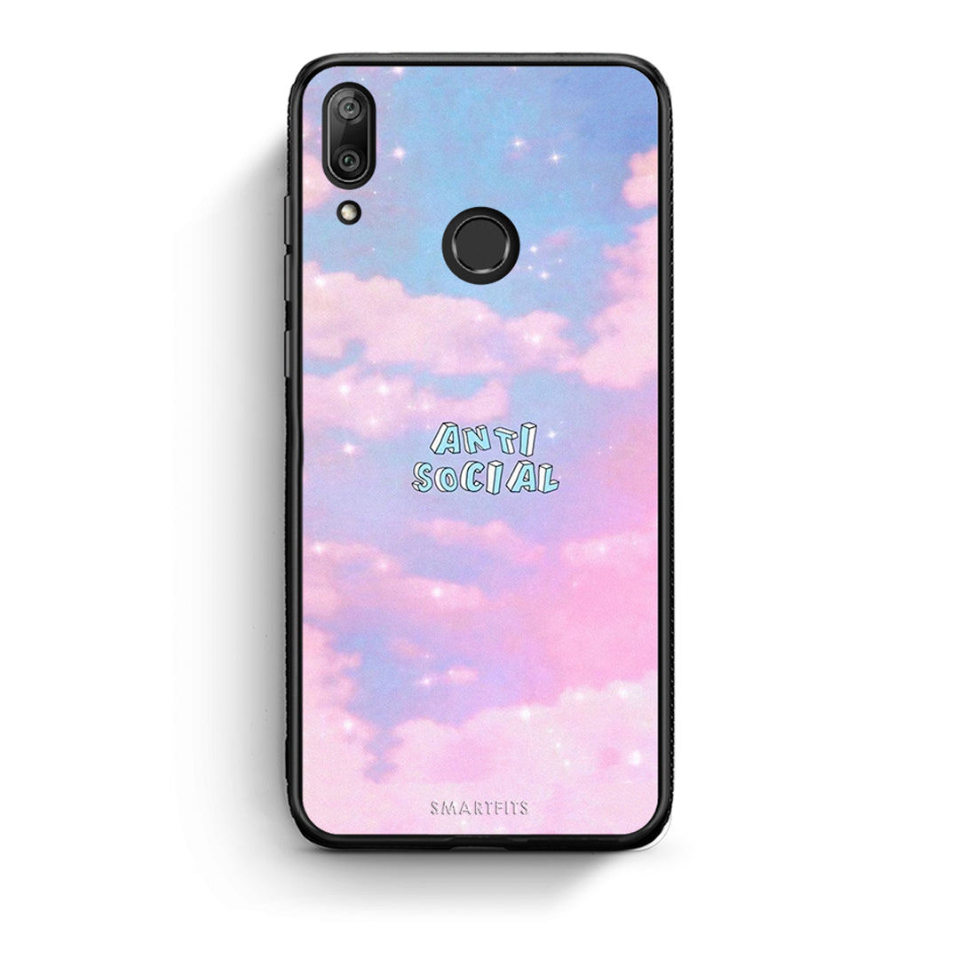 Huawei Y7 2019 Anti Social Θήκη Αγίου Βαλεντίνου από τη Smartfits με σχέδιο στο πίσω μέρος και μαύρο περίβλημα | Smartphone case with colorful back and black bezels by Smartfits