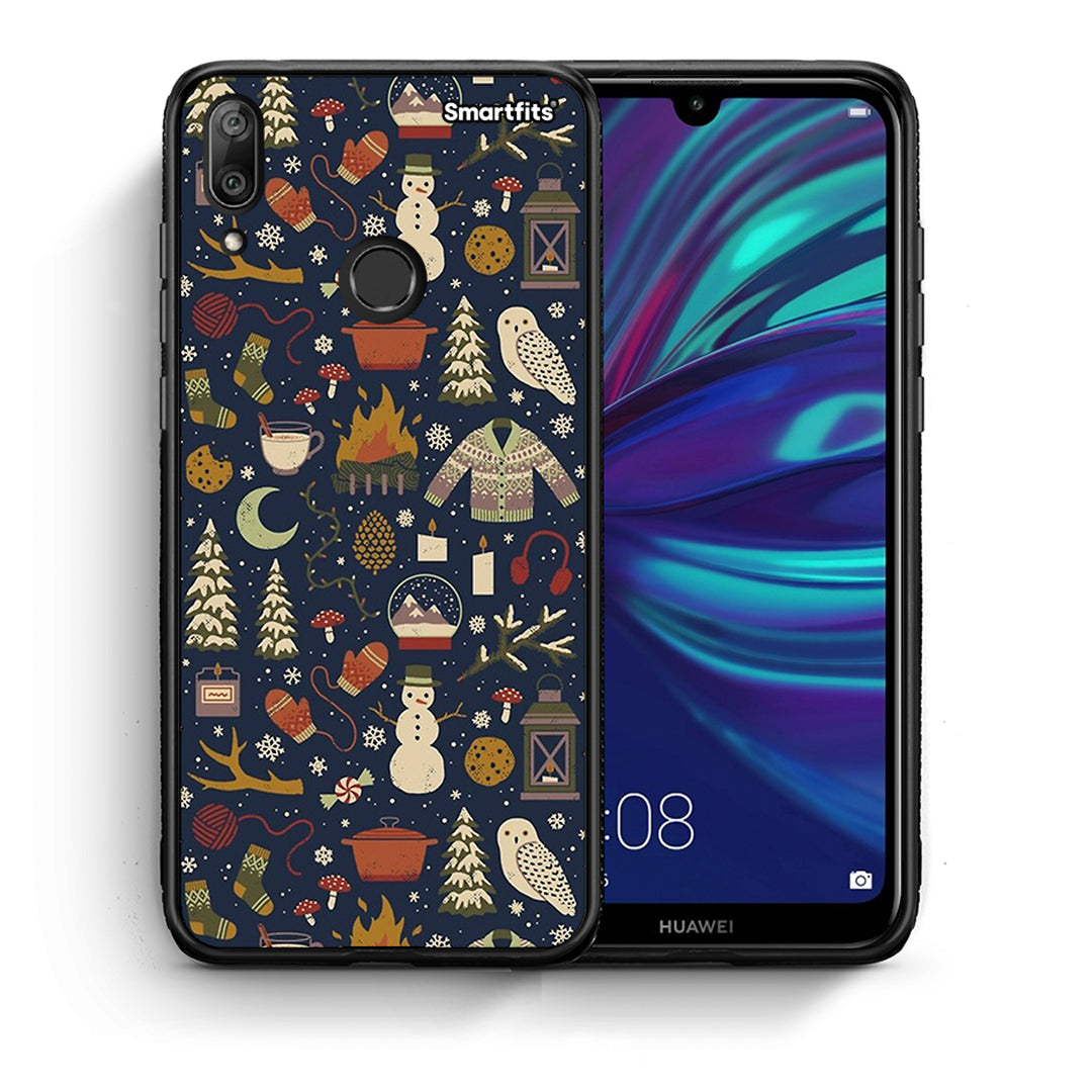 Θήκη Huawei Y7 2019 Christmas Elements από τη Smartfits με σχέδιο στο πίσω μέρος και μαύρο περίβλημα | Huawei Y7 2019 Christmas Elements case with colorful back and black bezels