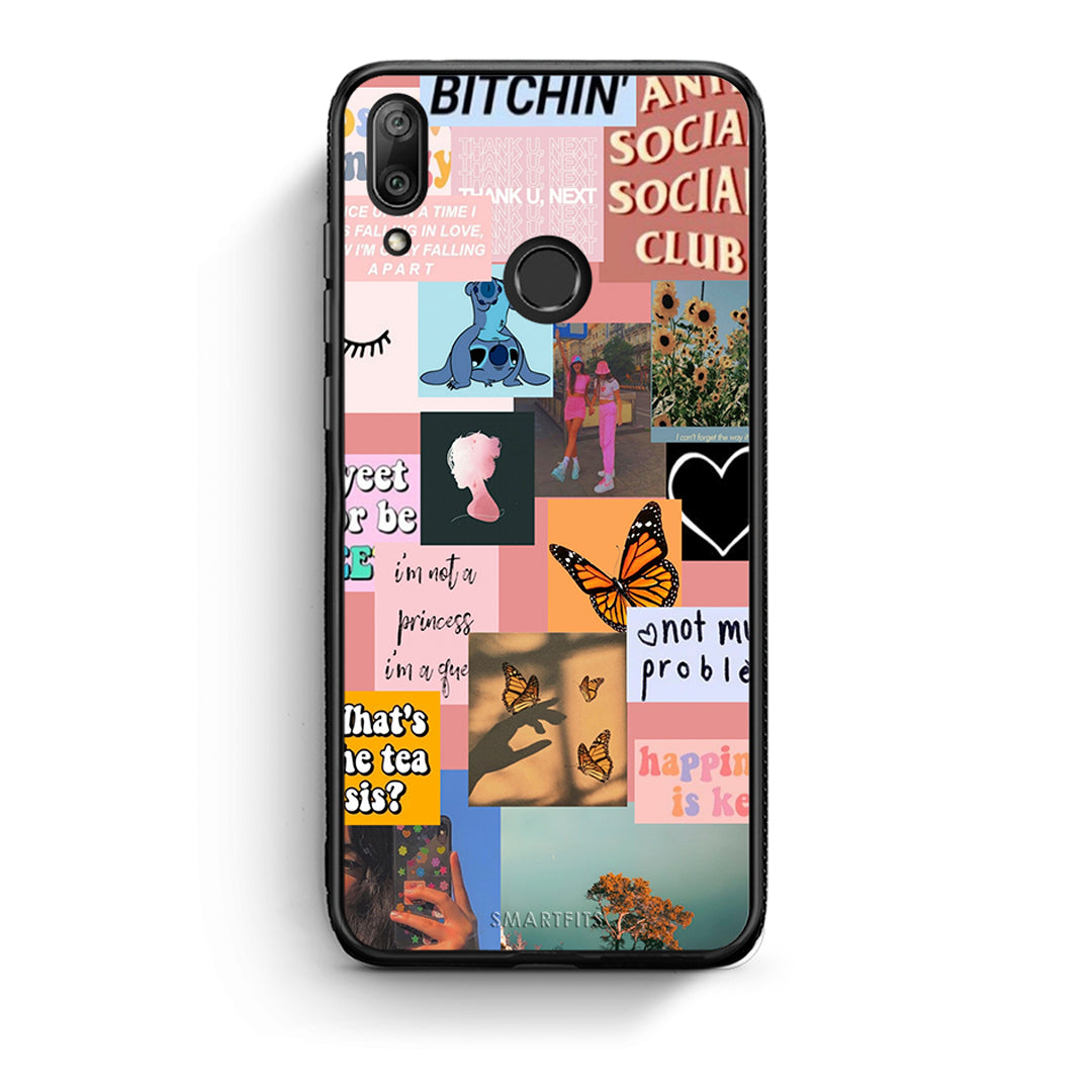 Huawei Y7 2019 Collage Bitchin Θήκη Αγίου Βαλεντίνου από τη Smartfits με σχέδιο στο πίσω μέρος και μαύρο περίβλημα | Smartphone case with colorful back and black bezels by Smartfits