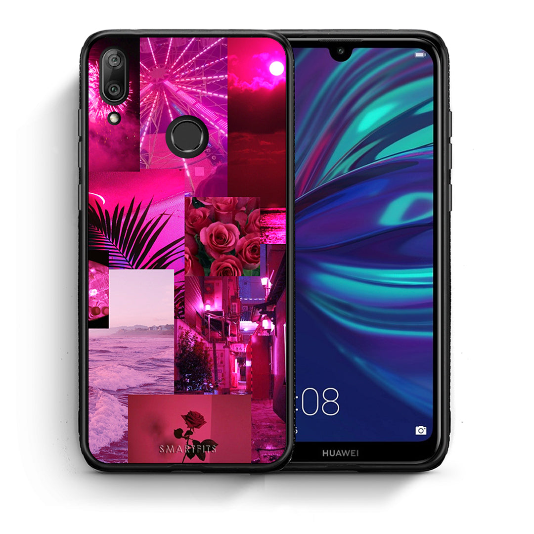 Θήκη Αγίου Βαλεντίνου Huawei Y7 2019 Collage Red Roses από τη Smartfits με σχέδιο στο πίσω μέρος και μαύρο περίβλημα | Huawei Y7 2019 Collage Red Roses case with colorful back and black bezels