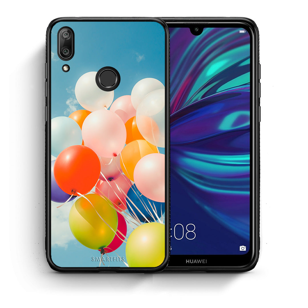 Θήκη Huawei Y7 2019 Colorful Balloons από τη Smartfits με σχέδιο στο πίσω μέρος και μαύρο περίβλημα | Huawei Y7 2019 Colorful Balloons case with colorful back and black bezels