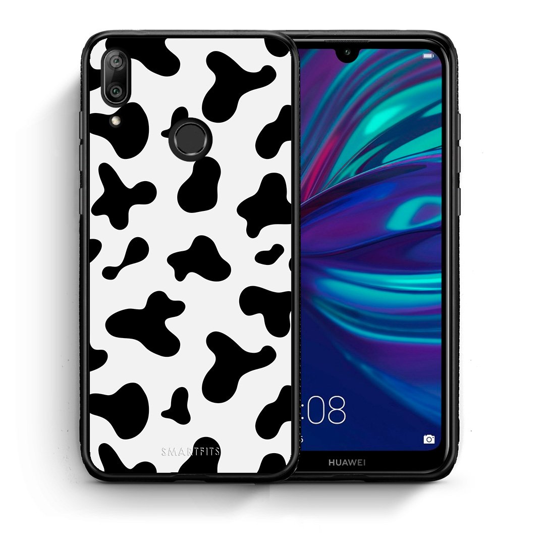 Θήκη Huawei Y7 2019 Cow Print από τη Smartfits με σχέδιο στο πίσω μέρος και μαύρο περίβλημα | Huawei Y7 2019 Cow Print case with colorful back and black bezels