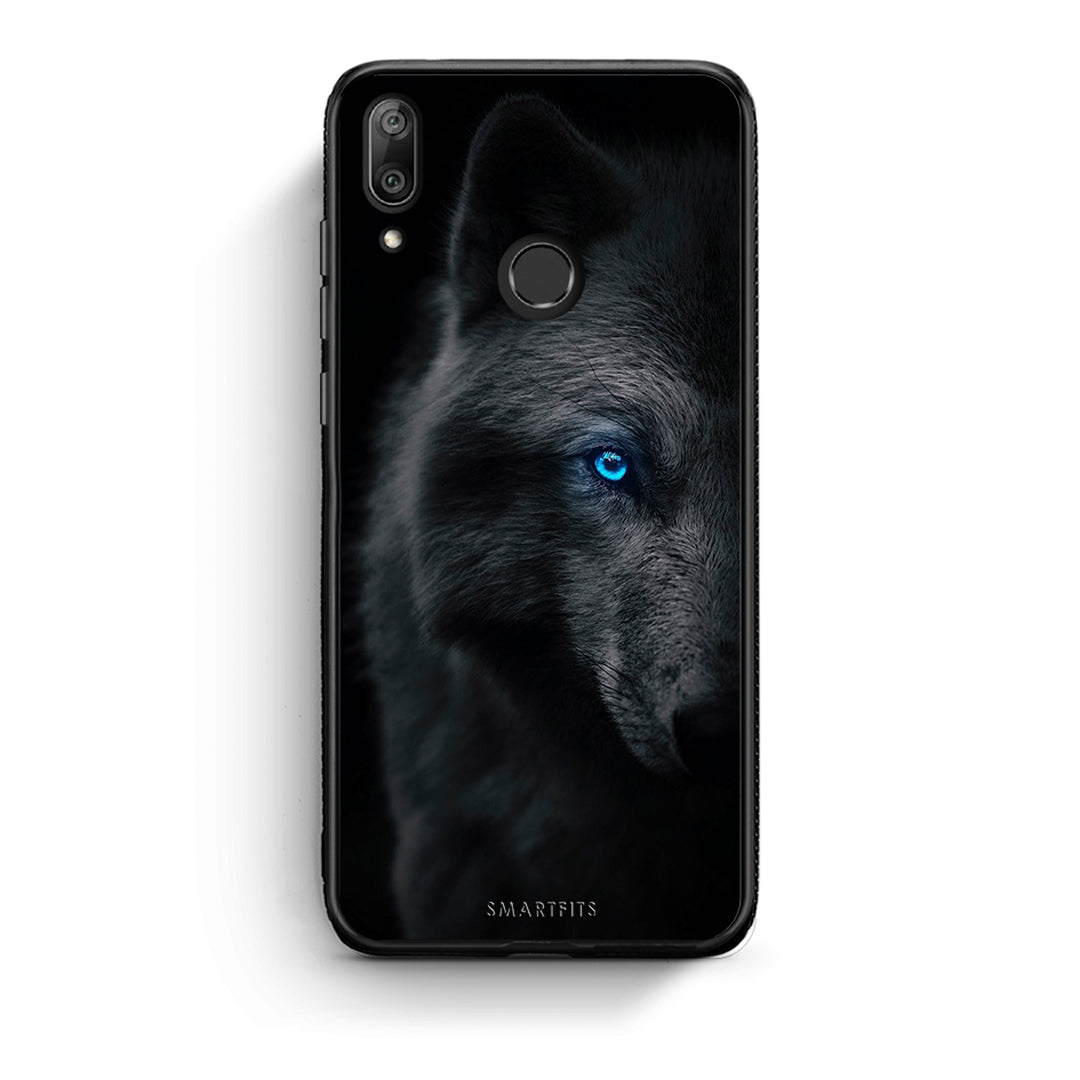 Huawei Y7 2019 Dark Wolf θήκη από τη Smartfits με σχέδιο στο πίσω μέρος και μαύρο περίβλημα | Smartphone case with colorful back and black bezels by Smartfits