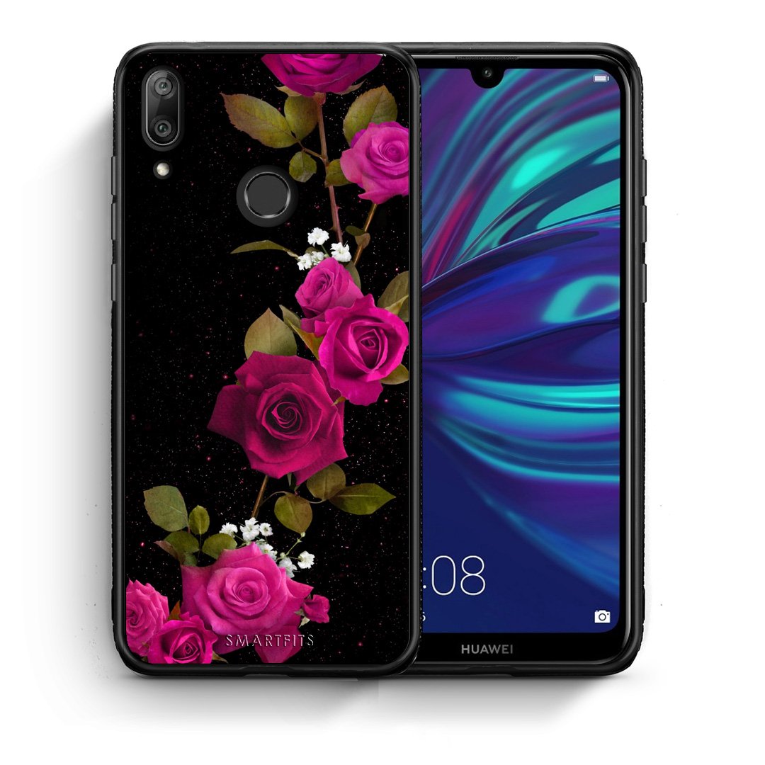 Θήκη Huawei Y7 2019 Red Roses Flower από τη Smartfits με σχέδιο στο πίσω μέρος και μαύρο περίβλημα | Huawei Y7 2019 Red Roses Flower case with colorful back and black bezels
