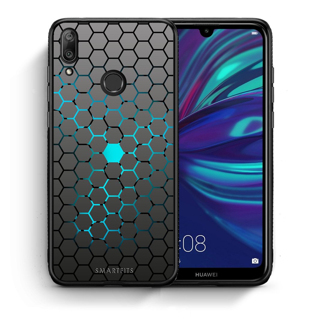 Θήκη Huawei Y7 2019 Hexagonal Geometric από τη Smartfits με σχέδιο στο πίσω μέρος και μαύρο περίβλημα | Huawei Y7 2019 Hexagonal Geometric case with colorful back and black bezels