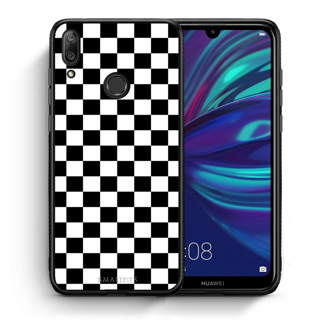 Θήκη Huawei Y7 2019 Squares Geometric από τη Smartfits με σχέδιο στο πίσω μέρος και μαύρο περίβλημα | Huawei Y7 2019 Squares Geometric case with colorful back and black bezels
