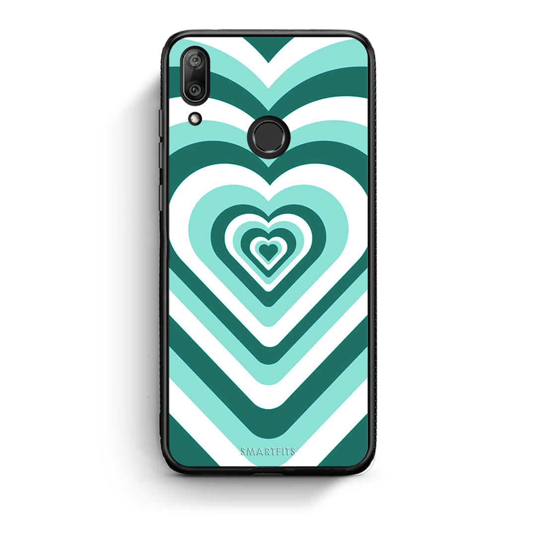Huawei Y7 2019 Green Hearts θήκη από τη Smartfits με σχέδιο στο πίσω μέρος και μαύρο περίβλημα | Smartphone case with colorful back and black bezels by Smartfits
