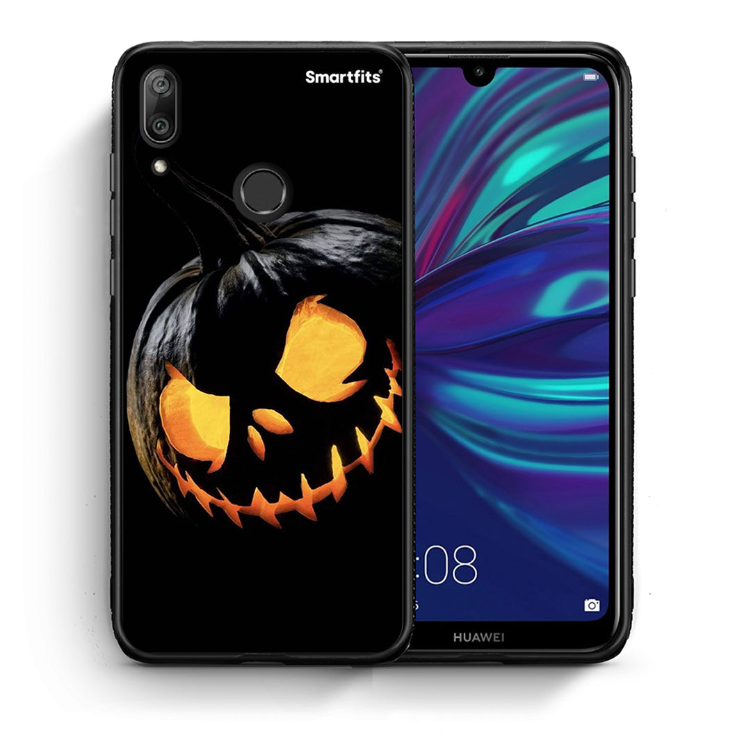 Θήκη Huawei Y7 2019 Halloween Scary Pumpkin από τη Smartfits με σχέδιο στο πίσω μέρος και μαύρο περίβλημα | Huawei Y7 2019 Halloween Scary Pumpkin case with colorful back and black bezels