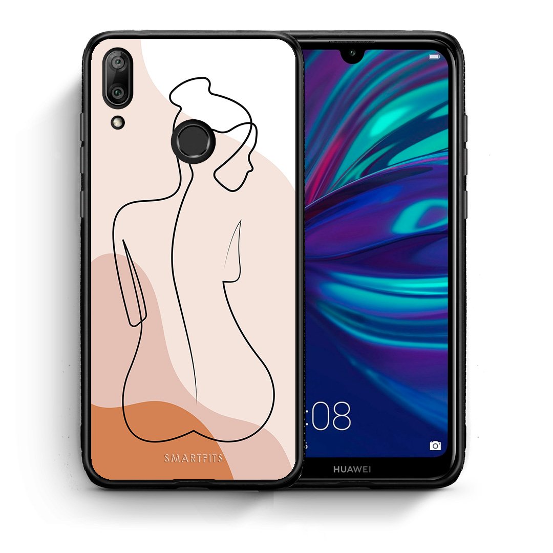 Θήκη Huawei Y7 2019 LineArt Woman από τη Smartfits με σχέδιο στο πίσω μέρος και μαύρο περίβλημα | Huawei Y7 2019 LineArt Woman case with colorful back and black bezels