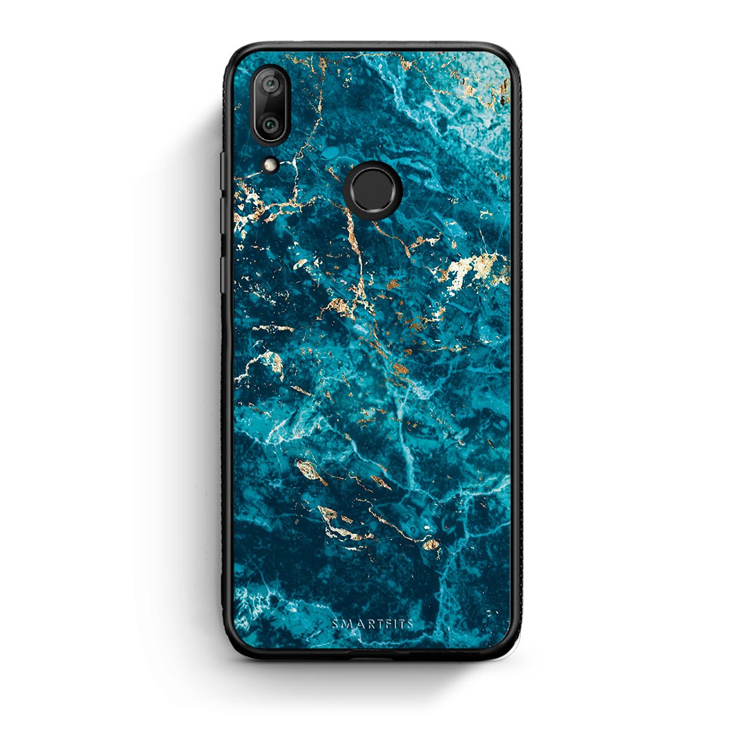 Huawei Y7 2019 Marble Blue θήκη από τη Smartfits με σχέδιο στο πίσω μέρος και μαύρο περίβλημα | Smartphone case with colorful back and black bezels by Smartfits