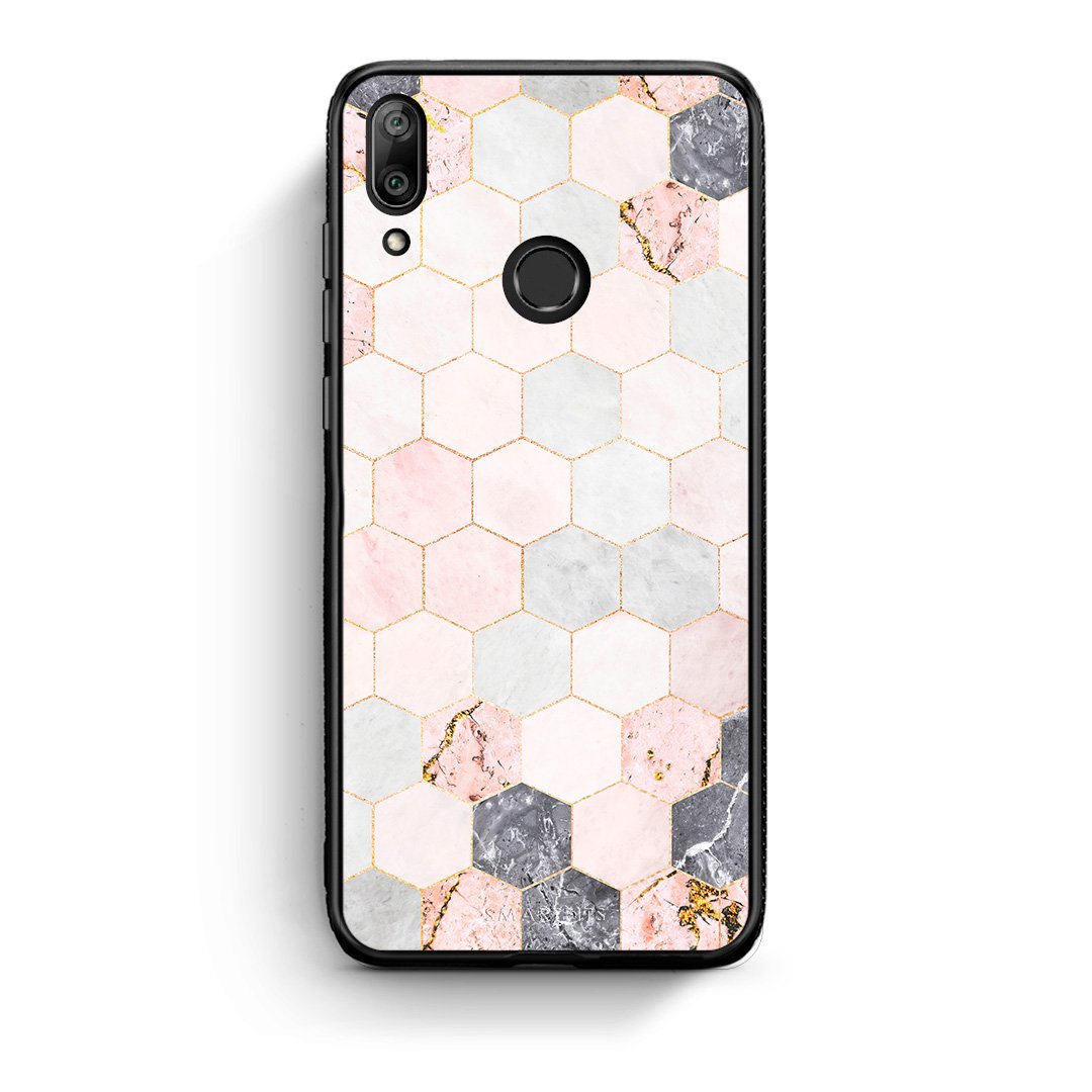 4 - Huawei Y7 2019 Hexagon Pink Marble case, cover, bumper
