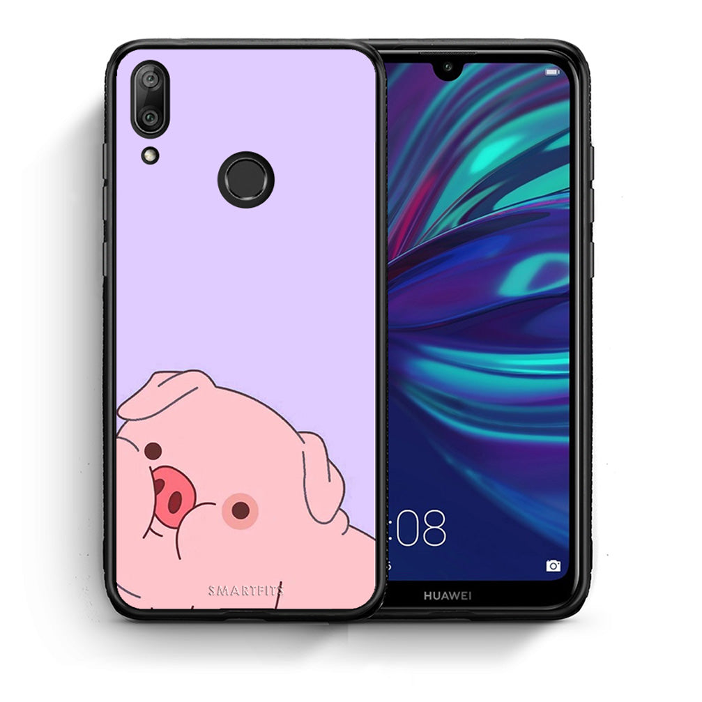 Θήκη Αγίου Βαλεντίνου Huawei Y7 2019 Pig Love 2 από τη Smartfits με σχέδιο στο πίσω μέρος και μαύρο περίβλημα | Huawei Y7 2019 Pig Love 2 case with colorful back and black bezels