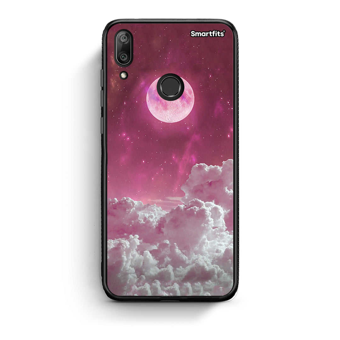 Huawei Y7 2019 Pink Moon Θήκη από τη Smartfits με σχέδιο στο πίσω μέρος και μαύρο περίβλημα | Smartphone case with colorful back and black bezels by Smartfits