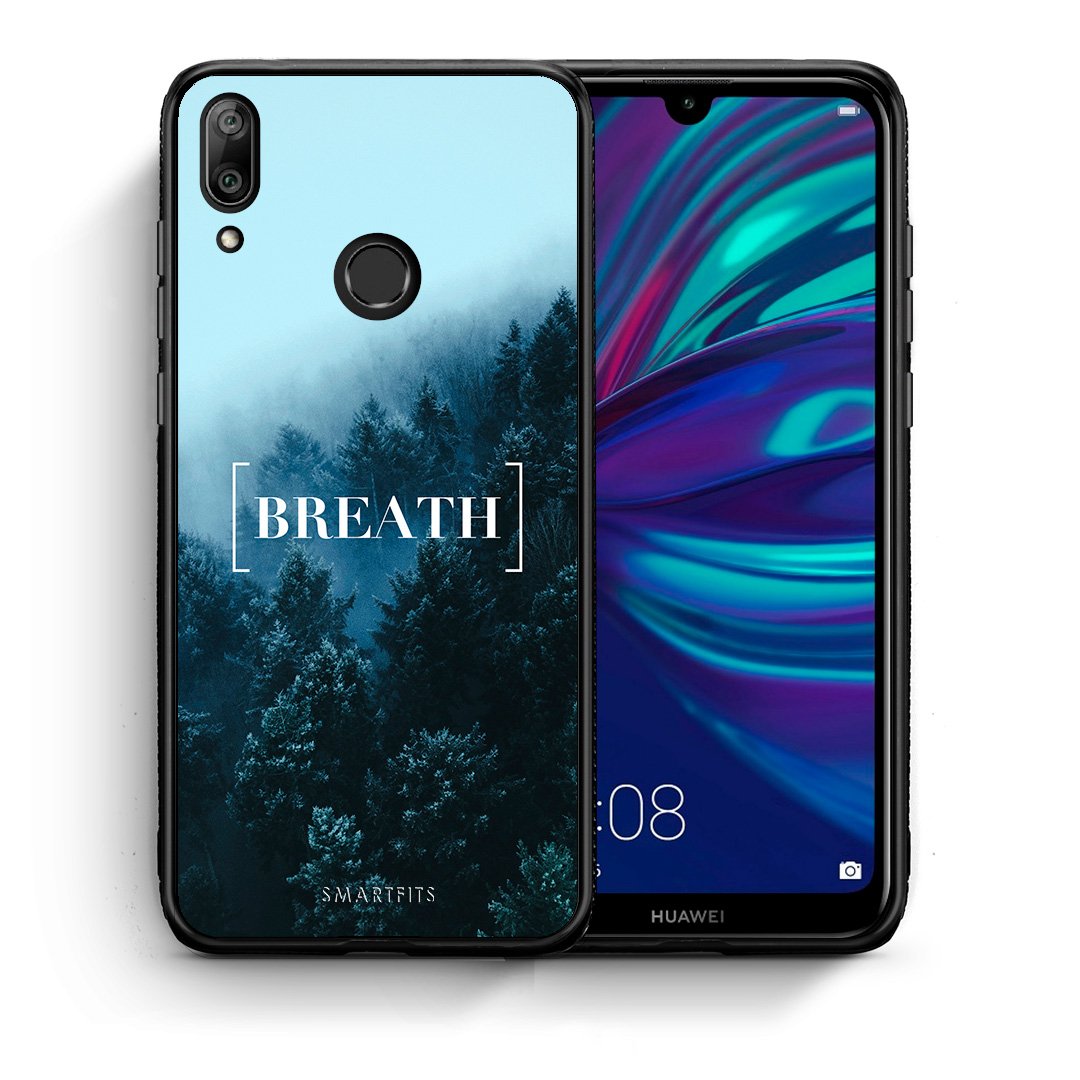 Θήκη Huawei Y7 2019 Breath Quote από τη Smartfits με σχέδιο στο πίσω μέρος και μαύρο περίβλημα | Huawei Y7 2019 Breath Quote case with colorful back and black bezels
