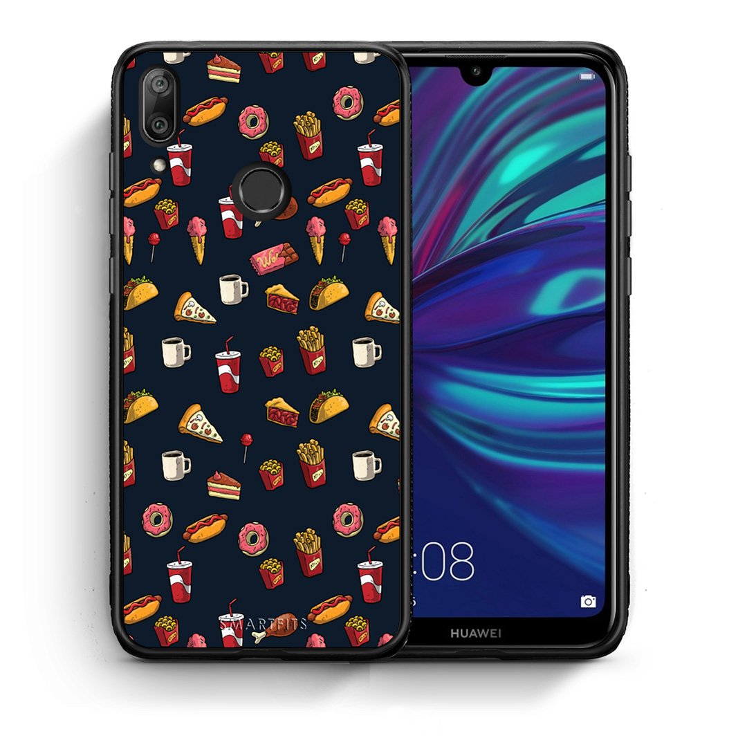 Θήκη Huawei Y7 2019 Hungry Random από τη Smartfits με σχέδιο στο πίσω μέρος και μαύρο περίβλημα | Huawei Y7 2019 Hungry Random case with colorful back and black bezels